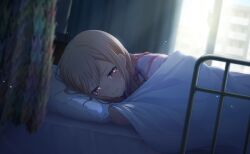 Rule 34 | 1girl, bed, blanket, blonde hair, blurry, blush, colorful palette, crying, depth of field, game cg, gradient hair, hospital bed, looking at viewer, multicolored hair, no seek no find (project sekai), official art, pillow, pink eyes, pink hair, project sekai, solo, tears, tenma saki, third-party source