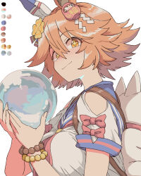 Rule 34 | + +, 1girl, animal ears, bead bracelet, beads, bracelet, closed mouth, ear covers, hair between eyes, horse ears, horse girl, jewelry, looking at viewer, matikanefukukitaru (umamusume), orange hair, shirt, short hair, short sleeves, simple background, single ear cover, solo, toriga naku, umamusume, upper body, white background, white shirt