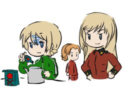 Rule 34 | 3girls, blonde hair, braid, casual, darjeeling (girls und panzer), earl grey (girls und panzer), girls und panzer, green jacket, ika grande, jacket, long hair, multiple girls, orange hair, orange pekoe (girls und panzer), poison, red jacket, st. gloriana&#039;s military uniform, teapot, track suit