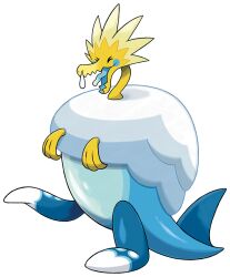 &gt;_&lt; animal_focus arctozolt artist_request blue_tongue closed_eyes colored_tongue full_body gen_8_pokemon nintendo no_humans official_art open_mouth outline pokemon pokemon_(creature) pokemon_focus pokemon_swsh smile snot solo third-party_source transparent_background white_outline