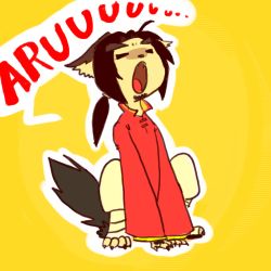 Rule 34 | 1boy, animal ears, axis powers hetalia, black hair, china (hetalia), claws, fangs, flat color, full body, long hair, lowres, male focus, ponytail, solo, tail