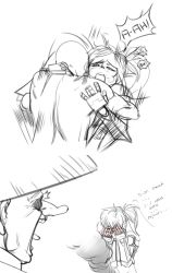 1girl 2boys aftersex bald bb_(baalbuddy) blush broken bulging_eyes comic cyborg dr._kuseno english_text eye_pop genderswap genderswap_(mtf) genos greyscale hetero monochrome multiple_boys one-punch_man saitama_(one-punch_man) sex smoke solo_focus text_focus