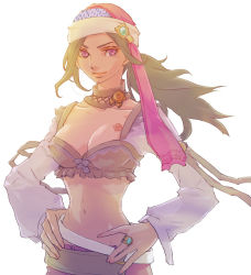 1980s_(style) 1girl black_hair breasts cleavage female_focus final_fantasy final_fantasy_ii jewelry leila long_hair midriff oldschool pirate purple_eyes reila retro_artstyle ring simple_background solo source_request tattoo