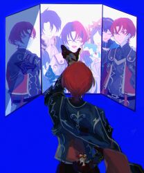 Rule 34 | blue fur, blue hair, fire emblem, fire emblem engage, highres, looking at mirror, lucina (emblem) (fire emblem), lucina (fire emblem), lumera (fire emblem), male alear (fell dragon) (fire emblem), male alear (fell dragon child) (fire emblem), male alear (fire emblem), marth (emblem) (fire emblem), marth (fire emblem), mirror, multicolored hair, nintendo, red eyes, red hair, sasaki (dkenpisss), sigurd (emblem) (fire emblem), sigurd (fire emblem), sommie (fire emblem), split-color hair, two-tone fur, two-tone hair, white fur