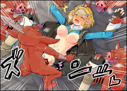 1girl assisted_rape blonde_hair blood blush bokoblin bouncing_breasts breasts captured censored closed_eyes crying_with_eyes_closed defeat defloration gang_rape goblin green_eyes held_down helpless hetero interspecies monster motion_lines multiple_boys nintendo nipples open_mouth penis pointy_ears princess princess_zelda pussy rape restrained scared screaming sex shiny_skin short_hair sweat tearing_up tears teeth the_legend_of_zelda the_legend_of_zelda:_tears_of_the_kingdom torn_clothes vaginal veins veiny_penis
