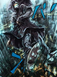 1boy blackmore catch_the_rainbow jojo_no_kimyou_na_bouken kurkoboltsi male_focus mask outdoors rain solo steal_ball_run umbrella