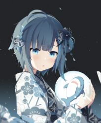1girl blue_eyes inemu_(1nem5u) japanese_clothes kimono open_mouth original shark sky solo star_(sky) starry_sky yukata