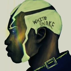 1boy blue_eyes commentary dark-skinned_male dark_skin english_commentary english_text enrico_pucci green_theme highres jojo_no_kimyou_na_bouken looking_at_viewer male_focus portrait profile rainbow short_hair sideburns solo stone_ocean t0xicjojo very_dark_skin very_short_hair white_hair