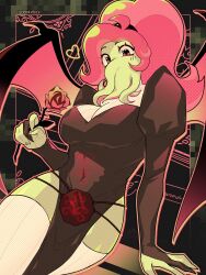 Rule 34 | 1girl, absurdres, bat wings, black dress, black thighhighs, breasts, colored skin, cthulhu mythos, dress, green skin, highres, large breasts, ln&#039;eta, looking at viewer, monster girl, pink eyes, pink hair, reksukoy, solo, squid girl, sucker for love, sucker for love: first date, tentacle hair, tentacles, thighhighs, wings