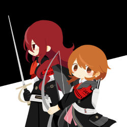 Rule 34 | 2girls, black skirt, bow, brown hair, earrings, jewelry, kirijou mitsuru, long hair, mifune miyu (weibo 5907079617), multiple girls, persona, persona 3, red eyes, red hair, skirt, takeba yukari