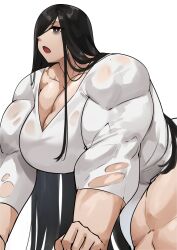Rule 34 | 1girl, abs, absurdres, biceps, black hair, dress, ghost girl, highres, musctonk, muscular, muscular female, original, thick thighs, thighs, torn clothes, white dress