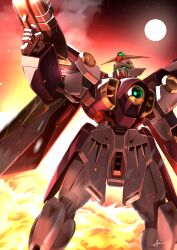 Rule 34 | ammo21204760, commentary, green eyes, gun, gundam, gundam wing, holding, holding gun, holding weapon, mecha, mecha focus, mobile suit, moon, no humans, outdoors, robot, science fiction, solo, standing, v-fin, weapon, wing gundam