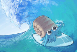 Rule 34 | commentary request, day, gen 1 pokemon, highres, nintendo, nmm, no humans, omanyte, outdoors, pokemon, pokemon (creature), pokemon focus, sky, solo, surfboard, surfing, water, waves