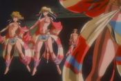 1980s_(style) 1boy 6+girls animated belly_dancer blonde_hair breasts dancer dancer_outfit dancing grabbing_another&#039;s_breast groping harem jewelry legend_of_lemnear lemnear long_hair mind_control multiple_girls nipples nude oldschool possessed pussy retro_artstyle revealing_clothes sitting slave sword topless_female urushihara_satoshi video weapon white_hair