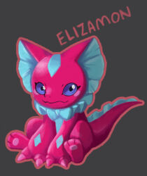 adaerika black_eyes blue_sclera claws colored_sclera digimon digimon_(creature) elizamon looking_at_viewer ribbon sitting tail