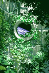 commentary earth_(planet) english_commentary hby_stuff highres leaf nature no_humans original pixel_art planet plant spacecraft_interior vines window