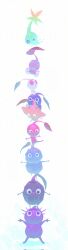 absurdres blue_background blue_pikmin cosplay crying full_body glow_pikmin gradient_background highres ice_pikmin leaf looking_at_another looking_down looking_up nintendo no_humans pikmin_(creature) pikmin_(series) pikmin_1 pikmin_2 pikmin_3 pikmin_4 purple_pikmin red_pikmin rock_pikmin standing standing_on_person white_pikmin winged_pikmin yellow_pikmin_(cosplay) yu_pikmin