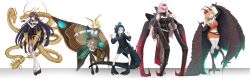 5girls :3 :d absurdres antennae arm_up armpit_crease arthropod_girl arthropod_limbs baozha_agong belt beret black_bustier black_dress black_footwear black_gloves black_hair black_hoodie black_pantyhose black_scales black_skirt black_thighhighs black_tiara blonde_hair blue_eyes blue_mouth blue_nails blue_shirt blue_shorts blue_tongue blush bra_strap breasts brown_scarf camisole chain chef_hat choker clawed_feet clothing_cutout colored_tongue commentary cosplay crossover detached_sleeves dragon dragon_girl dragon_horns dragon_tail dragon_wings dress elbow_gloves flat_chest floating full_body gauntlets gawr_gura gloves glowing godzilla godzilla:_king_of_the_monsters godzilla_(2014) godzilla_(cosplay) godzilla_(series) gold_chain gold_trim gradient_hair halo hand_on_own_head hands_up hat high_heels highres hololive hololive_english holomyth hood hood_up hoodie horns incredibly_absurdres insect_girl insect_wings kaiju kamina_shades king_ghidorah king_ghidorah_(cosplay) large_breasts legendary_pictures light_blush lizard_tail long_hair long_sleeves looking_at_viewer looking_down looking_to_the_side medium_breasts medium_hair miniskirt monocle monster_girl monsterverse mori_calliope mori_calliope_(1st_costume) moth_girl moth_wings mothra mothra_(cosplay) multicolored_dress multicolored_hair multiple_girls multiple_heads multiple_tails muto_(godzilla) muto_(godzilla)_(cosplay) muto_female muto_female_(cosplay) nail_polish navel necktie ninomae_ina&#039;nis ninomae_ina&#039;nis_(1st_costume) no_shoes okobo open_mouth orange_hair orange_shirt orange_skirt pale_skin pantyhose pink_hair plaid_clothes plaid_skirt platform_sandals pleated_skirt pocket_watch pointy_ears purple_eyes red-tinted_eyewear red_necktie rodan rodan_(cosplay) sandals scarf see-through_clothes see-through_sleeves see-through_veil sharp_teeth shirt shorts side_slit silk simple_background single_thighhigh skirt sleeveless sleeveless_dress small_breasts smile spiked_choker spiked_tail spikes standing stomach_cutout syringe tail takanashi_kiara takanashi_kiara_(1st_costume) teeth thigh_belt thigh_strap thighhighs tiara tinted_eyewear toho tongue two-tone_gloves two-tone_hair upper_teeth_only veil very_long_hair virtual_youtuber watch watson_amelia watson_amelia_(1st_costume) white_background white_belt white_gloves white_hair white_shirt white_thighhighs winged_arms wings yellow_halo yellow_scales