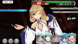 1girl 3d animated bare_shoulders blowing_kiss breasts game green_eyes haruka_(senran_kagura) heart kiss large_breasts light_brown_hair one_eye_closed screencap senran_kagura senran_kagura_new_link sound tagme underboob video video_game wink