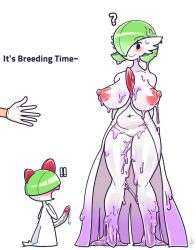 ! 1boy 1girl ? age_difference breasts breeding colored_skin cum ditto erection gardevoir gen_1_pokemon gen_3_pokemon green_hair highres kozatchu large_breasts monster_girl nintendo nipples pokemon precum ralts shota slime_girl transformation transformed_ditto white_skin