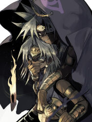 2boys brown_hair dark-skinned_male dark_skin evil_smile hand_on_another&#039;s_face highres looking_at_viewer male_focus marik_ishtar millennium_rod multiple_boys purple_eyes shi_(shooo_ttt) smile yami_marik yu-gi-oh! yu-gi-oh!_duel_monsters