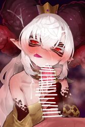 1boy 1girl absurdres bar_censor breasts censored commentary_request commission cum ekrea_jan hetero highres horns original penis pointy_ears red_eyes skeb_commission small_breasts tongue tongue_out white_hair