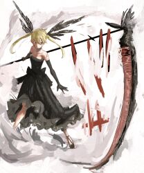 Rule 34 | 1girl, blonde hair, dress, green eyes, maka albarn, scythe, soul eater, tagme, weapon