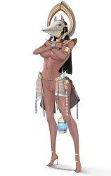 1girl abs absurdres ancient_egyptian_clothes animal_mask armband bare_legs bishop_mastlov black_hair breasts chain covered_face covering_breasts covering_privates crocodile_costume crossed_arms dark-skinned_female dark_skin female_pubic_hair ganguro gyaru high_heels highres hime_cut khopesh lantern large_breasts long_hair mask no_bra no_panties original pierced_genitals pubic_hair pussy pussy_piercing skirt skull sobek_(mythology) solo stiletto_heels straight_hair sword warhammer_40k warhammer_fantasy weapon white_background