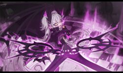 Rule 34 | 1girl, absurdres, ass, black gloves, breasts, candy, checkered floor, discat, fangs, fate/grand order, fate (series), food, gloves, highres, holding, holding candy, holding food, holding lollipop, holding scissors, holding weapon, horns, lollipop, looking at viewer, open mouth, ordeal call servant (female), pointy ears, scissors, smile, solo, tongue, tongue out, twintails, weapon, whip, wings, yellow eyes