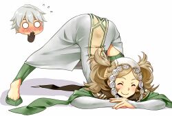 1boy 1girl blonde_hair bridal_gauntlets closed_eyes commission fire_emblem fire_emblem_awakening green_shoes igni_tion jack-o&#039;_challenge lissa_(fire_emblem) male_robin_(fire_emblem) nintendo shoes twintails