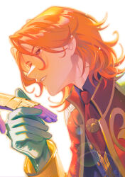 Rule 34 | 2boys, abi (no.129), absurdres, ferdinand von aegir, ferdinand von aegir (timeskip), fire emblem, fire emblem: three houses, from side, gloves, hand grab, highres, imminent kiss, long hair, lorenz hellman gloucester, lorenz hellman gloucester (timeskip), male focus, medium hair, multiple boys, necktie, nintendo, orange eyes, orange hair, red necktie, simple background, solo focus, upper body, white background, white gloves, yaoi