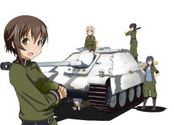 5girls book caterpillar_tracks combat_helmet filicia_heideman glasses gun helmet high-explosive_anti-tank_(warhead) highres hu_sea jagdpanther kannagi_noel kazumiya_rio machine_gun man-portable_anti-tank_systems mg42 military military_uniform military_vehicle motor_vehicle multiple_girls open_book panzerfaust reading recoilless_gun self-propelled_artillery self-propelled_gun simple_background sleeves_rolled_up sora_no_woto sorami_kanata stahlhelm suminoya_kureha tank tank_destroyer turretless_tank vehicle weapon white_background world_war_ii