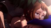 Rule 34 | 1boy, 1girl, 3d, animated, artist name, ass, boku no hero academia, bottomless, brown eyes, brown hair, greatm8, green hair, hetero, hugging object, lying, midoriya izuku, moaning, nude, on stomach, pillow, pillow hug, pillow princess, prone bone, sex, sex from behind, shirt, short hair, sound, uraraka ochako, video, white shirt