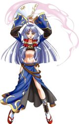 1girl artist_request breasts horns navel official_art oni smile super_robot_wars super_robot_wars_og_saga_mugen_no_frontier suzuka_hime tagme underboob