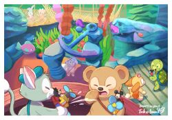 3boys 4girls animal_ears bear_girl cat_ears cookieann disney disneyland duffy_and_friends duffy_the_disney_bear fox_girl furry furry_female furry_male gelatoni green_fur highres holding linabell looking_at_viewer mickey_mouse mickey_mouse_&amp;_friends multiple_boys multiple_girls olu_mel rabbit_ears rabbit_girl shelliemay smile stellalou stuffed_animal stuffed_toy takatmaorange the_little_mermaid_(disney) turtle_boy