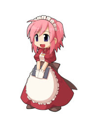Rule 34 | 1girl, :d, ahoge, apron, brown sash, clipboard, dress, frilled apron, frills, full body, gloves, holding, holding clipboard, kafra uniform, looking afar, maid, maid headdress, medium hair, official art, open mouth, pink hair, puffy short sleeves, puffy sleeves, purple eyes, ragnarok online, ragnarok online saga: swordsman and the sealed sword, red dress, riria (ragnarok online), short sleeves, simple background, smile, solo, standing, third-party source, two side up, white apron, white background, white gloves, yuichirou