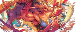 Rule 34 | absurdres, biceps, black sports bra, bouquet, chain, chain necklace, flower, gold chain, hand wraps, highres, jewelry, lion, marisa (street fighter), muscular, muscular female, necklace, petals, red hair, short hair, smile, sports bra, street fighter, street fighter 6, stylesq10, upper body, wrist wrap