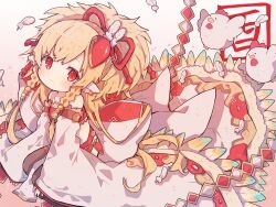 Rule 34 | 1girl, animal ears, bare shoulders, bird, blonde hair, braid, braided bangs, chicken, closed mouth, dress, earrings, feathers, gradient background, granblue fantasy, highres, jewelry, kokemoco, looking at viewer, mahira (granblue fantasy), pink dress, red eyes, smile