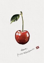 artist_name cherry commentary english_text food food_focus food_name fruit highres no_humans original pistol_handmade_(artist) simple_background traditional_media white_background