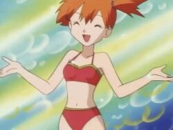 1990s_(style) 1997 1girl animated animated_gif bikini breasts closed_eyes competition_swimsuit female_focus lowres misty_(pokemon) navel nintendo one-piece_swimsuit orange_hair petite pokemon pokemon_(anime) pokemon_(classic_anime) pokemon_ep018 red_bikini retro_artstyle side_ponytail small_breasts solo swimsuit tagme water_spray