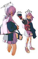 Rule 34 | 2girls, absurdres, ahoge, aiming at another, blue archive, blue hair, clone, gun, gun sling, hair ornament, halo, handgun, highres, holding, holding weapon, long hair, multicolored hair, multiple girls, pink hair, reisa (blue archive), shotgun, standard manufacturing dp-12, star (symbol), star hair ornament, twintails, wasabee777, weapon