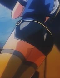1990s_(style) 1girl animated animated_gif ass ass_focus blonde_hair burn-up burn-up_w female_focus kinezono_rio microskirt official_art retro_artstyle side_slit skirt thighhighs thighs yamashita_toshinari