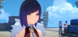 blue_hair dice genshin_impact green_eyes makeup sky tagme tassel yelan_(genshin_impact)