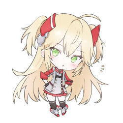 1girl admiral_hipper_(azur_lane) ahoge azur_lane blonde_hair chibi gloves green_eyes hair_between_eyes hand_on_own_hip livetarica long_hair looking_at_viewer open_mouth simple_background two_side_up white_background