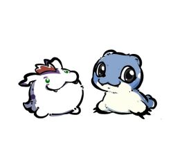 Rule 34 | :3, black eyes, blue fur, body fur, digimon, digimon (creature), fangs, gen 3 pokemon, gomamon, mohawk, nintendo, pokemon, pokemon (creature), red hair, simple background, spheal, white background, white fur, youzaiyouzai112