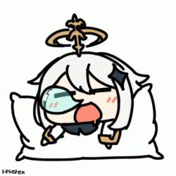 1girl animated animated_gif genshin_impact lowres paimon_(genshin_impact) seseren sleeping snoring