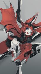 1girl abstract_background absurdres animal_ears ass bat_ears bat_wings blue_eyes dress eyelashes freedom_planet freedom_planet_2 from_behind furry galaxytrail headphones high_heels highres holding leaning_forward looking_back maria_notte microphone official_art one_eye_closed open_mouth red_hair short_hair smile standing standing_on_one_leg sunglasses sunglasses_on_head tail tyson_tan wings wink