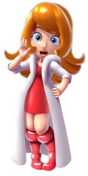 1girl 3d absurdres blue_eyes boots coat dress highres long_hair mona_(warioware) nintendo orange_hair short_dress short_sleeves wahstorm warioware