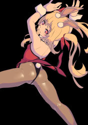 1girl animal_ears arms_up ass back black_background black_leotard blonde_hair coattails highleg highleg_leotard highres leotard little_witch_nobeta long_hair looking_back mersoleil03 nobeta pantyhose playboy_bunny rabbit_ears red_eyes sketch solo twintails