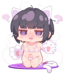 1girl ? @_@ adversarial_noise anal_beads anal_tail anger_vein animal_ears animal_hands bikini black_hair body_writing butt_plug cat_ears cat_paws cat_tail chibi fake_animal_ears fake_tail flat_chest full_body gloves idolmaster idolmaster_cinderella_girls jitome loli navel open_mouth paw_gloves purple_eyes seiza sex_toy shirayuki_chiyo side-tie_bikini_bottom sitting solo string_bikini sweat swimsuit tail tail_removed takato_kurosuke teeth untied_bikini_bottom upper_teeth_only white_bikini